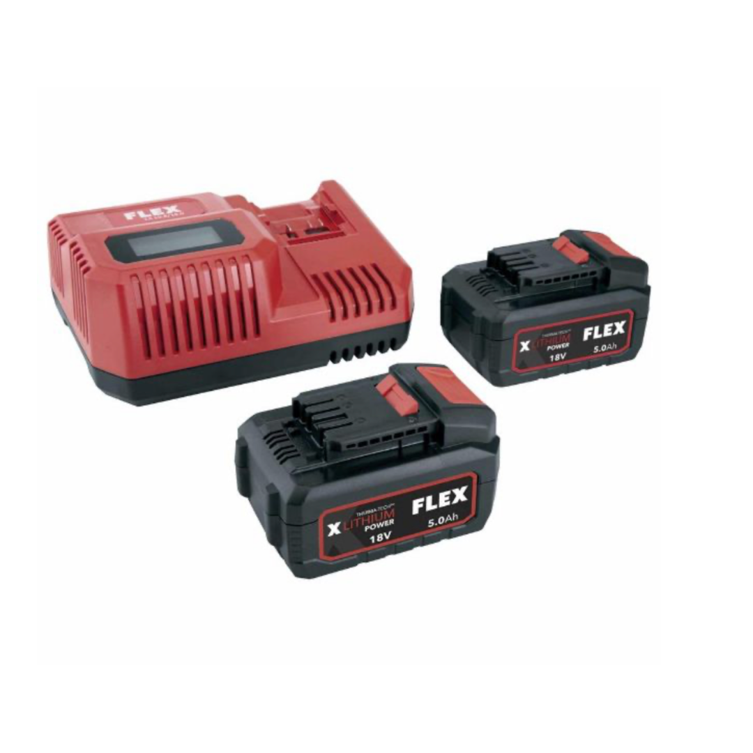Flex akku P-sæt 55 R / 2 x 5,0 Ah batteri + lader